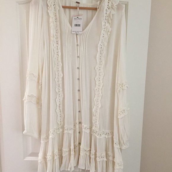 Free People Snow Angel Mini Dress Ivory, Long Sleeve - Picture 4 of 8
